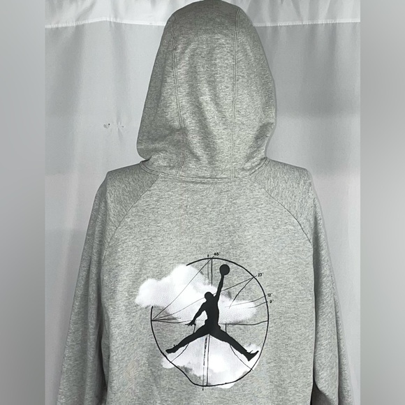 Air Jordan Large Retro Gray Black Pullover Fleece Hooded Pocketed Sweatshirt New - Picture 9 of 11